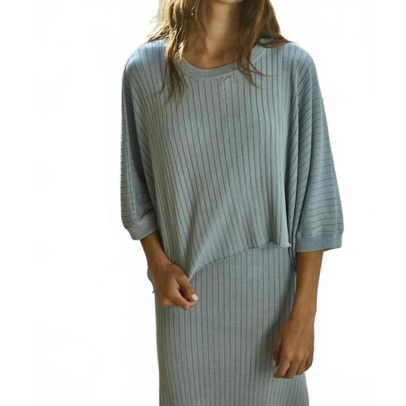 NEW BY TOGETHER knit sweater boxy short sleeve top in blue grey - Picture 1 of 3